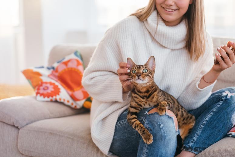 Cat with happy owner